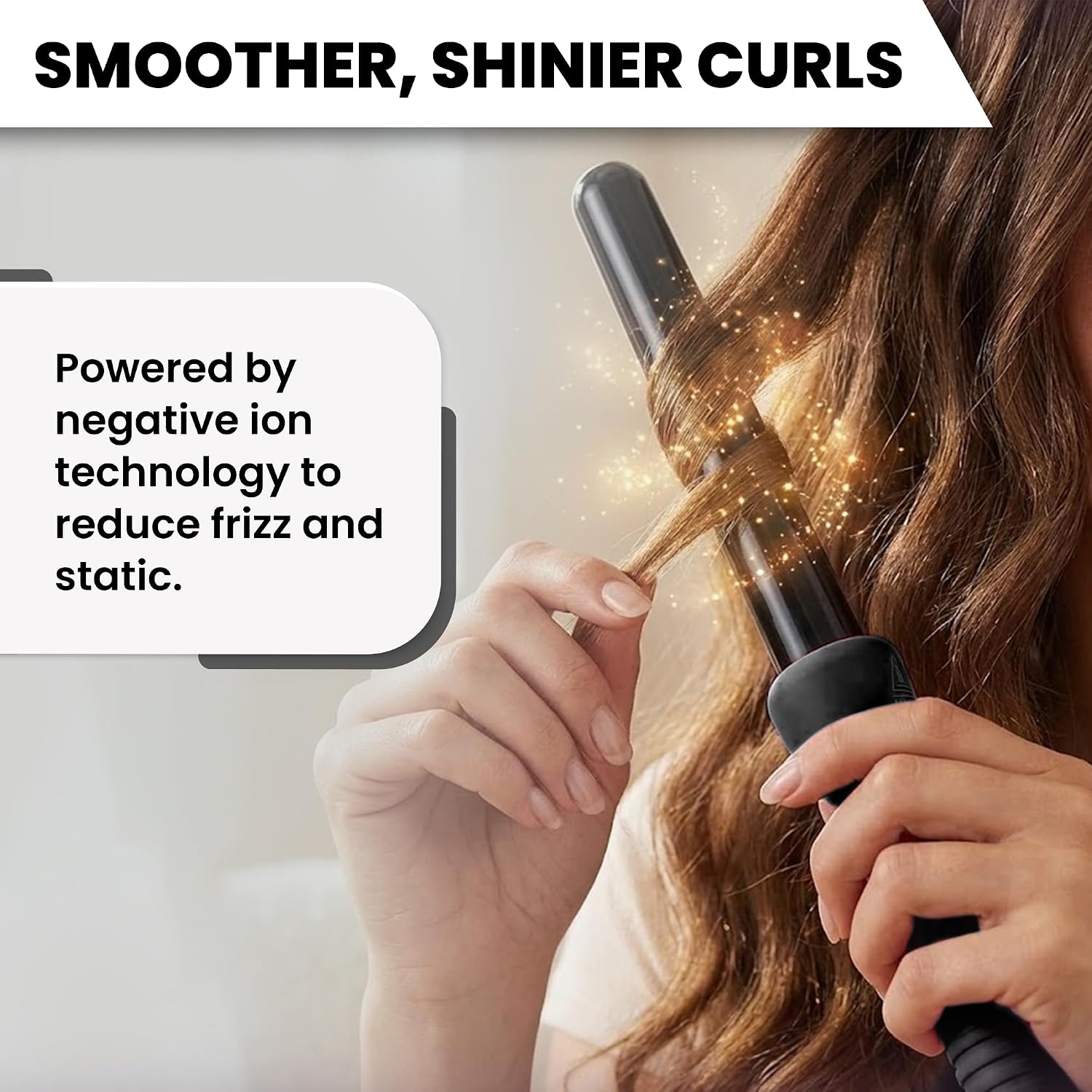 Herstyler Grande Ceramic Curling Wand - 1 inch Dual Voltage for Long and Short Hair - Negative Ions (Black)