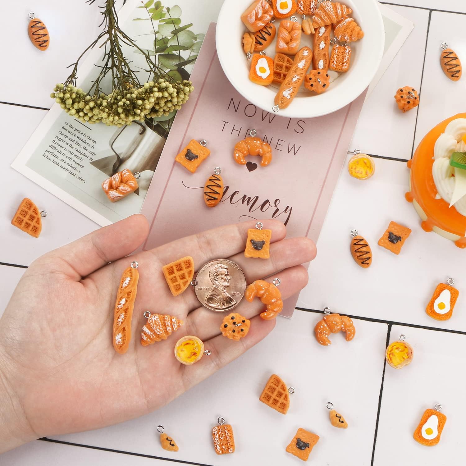 BENBO 36 Pcs Handmade Simulation Food Bread Toast Charms Pendant Resin Imitation Hanging Food Charms Croissant French Bread Pendants DIY Baking Charms for Jewelry Making Necklace Earring (12 Styles) - Image 5