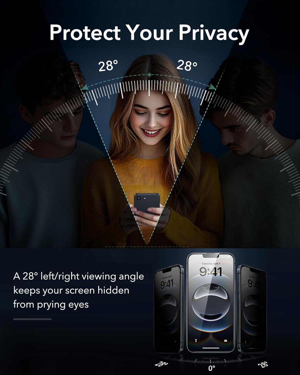 ESR 3 Pack 9H+ Glass for iPhone 16e/ iPhone 14/ iPhone 13/13 Pro Privacy Screen Protector, [Military Grade Shatterproof & Longest Durable] Armorite Anti-spy Tempered Glass with UltraFit Tray - Image 3