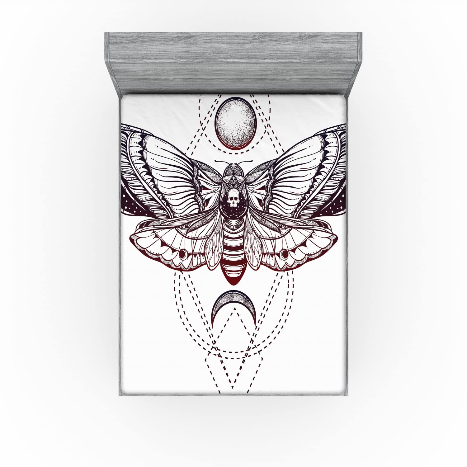 Ambesonne Death Moth 2 Pack Fitted Sheet, Deadhead Butterfly Art, Bed Cover All-Round Elastic Deep Pockets 2 Pieces, Package Contains 2 California King Fitted Sheets, Purple White