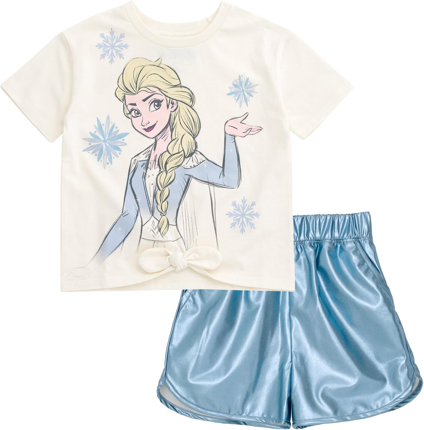 Disney Girls Crop Top T-Shirt and Metallic Shorts Outfit Set Toddler to Big Kid Sizes (2T - 14-16)