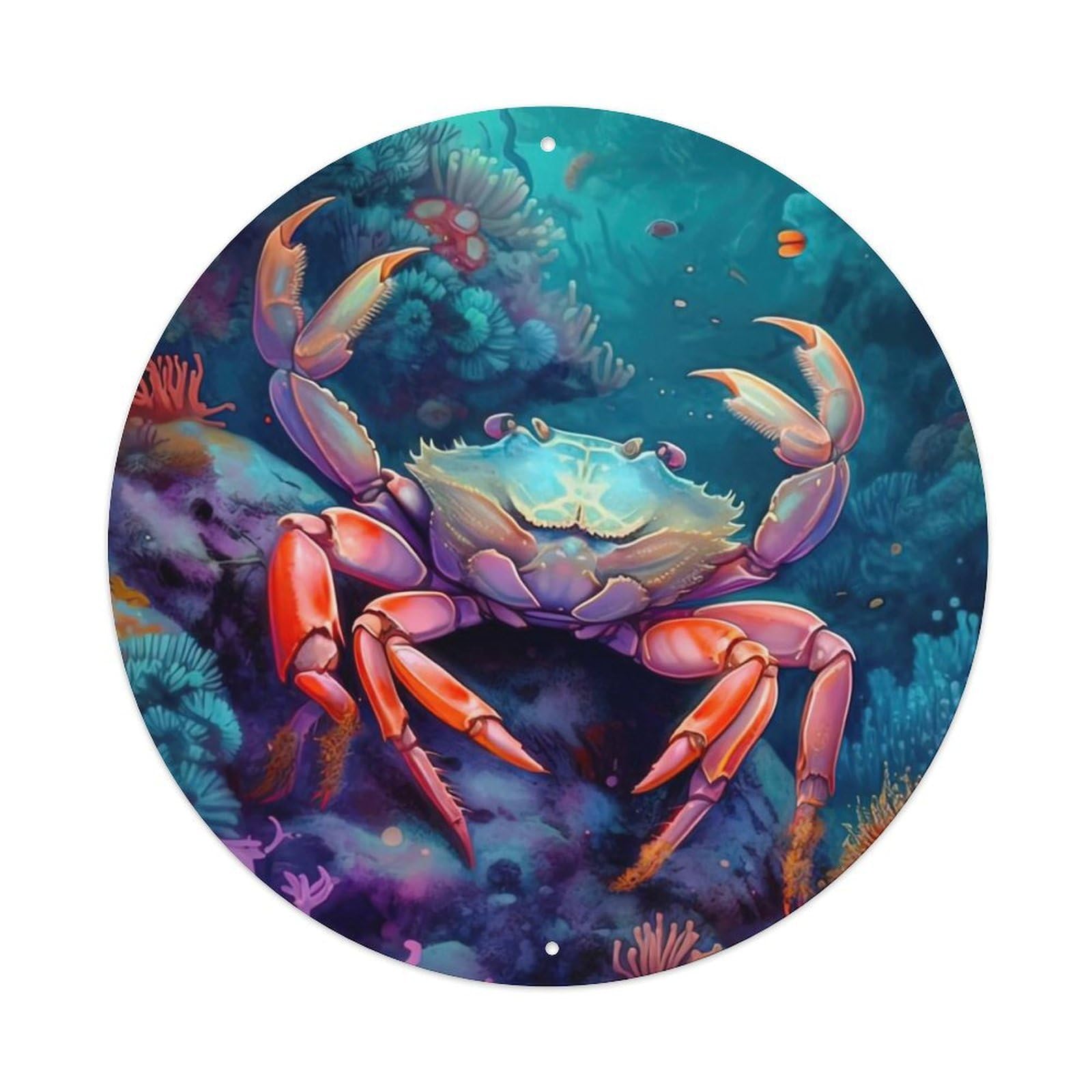 Animal Artwork Crabs at The Bottom of The Sea Vintage Metal Tin Sign Plaque Wall Decor for Cafe, Club, Garden Round Metal Poster 8x8Inch