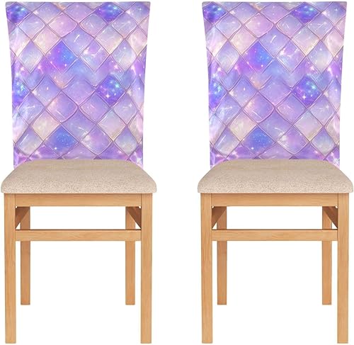 Miniatura 2 de Juego de 6 fundas decorativas para sillas de comedor con diseño de escamas de dragón morado, para reuniones familiares, fundas de asiento extraíbles