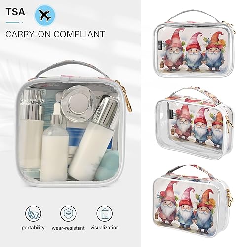 Miniatura 5 de Neceser transparente de Navidad de gnomos de acuarela para viajar, paquete de 2 bolsas de cosméticos de maquillaje con cremallera, bolsa de viaje