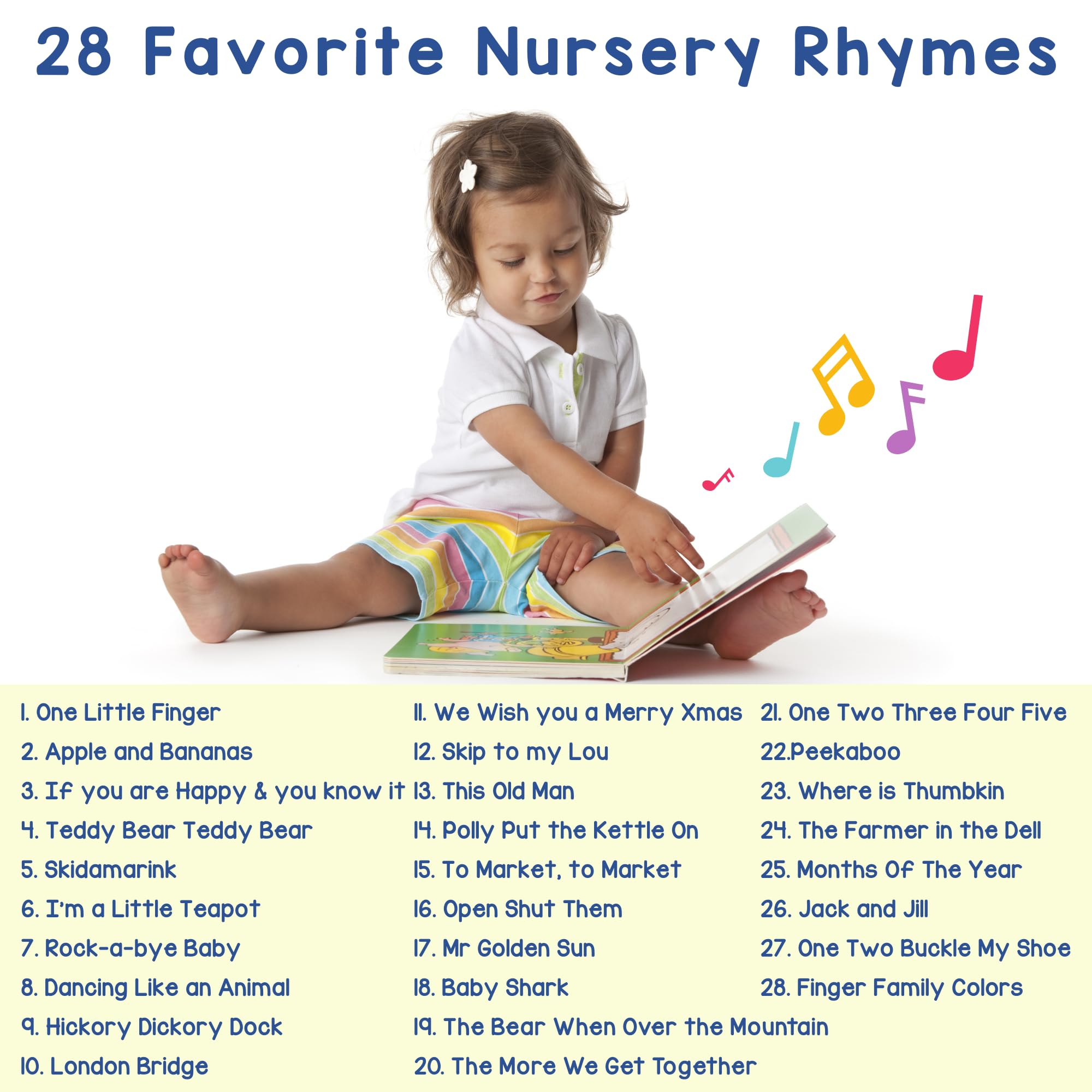LEARNING BUGS Fun Favorite Nursery Rhymes – Sing Along with 28 Nursery Rhymes, Musical Books for Toddlers, 28-Button Music Book, Musical Toys for Toddlers 1-3
