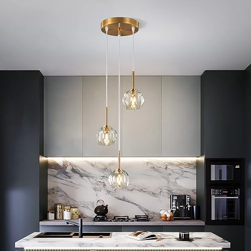 Miniatura 4 de LMQNINE Lámpara colgante dorada moderna para isla de cocina, mini candelabros de cristal, iluminación colgante ajustable para cocina, isla, comedor,