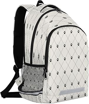 Dog Paws Line Backpack with Chest Strap Reflective Lightweight Travel Hiking Backpack for Men Women Waterproof Daypack Back Pack for Commute Camping