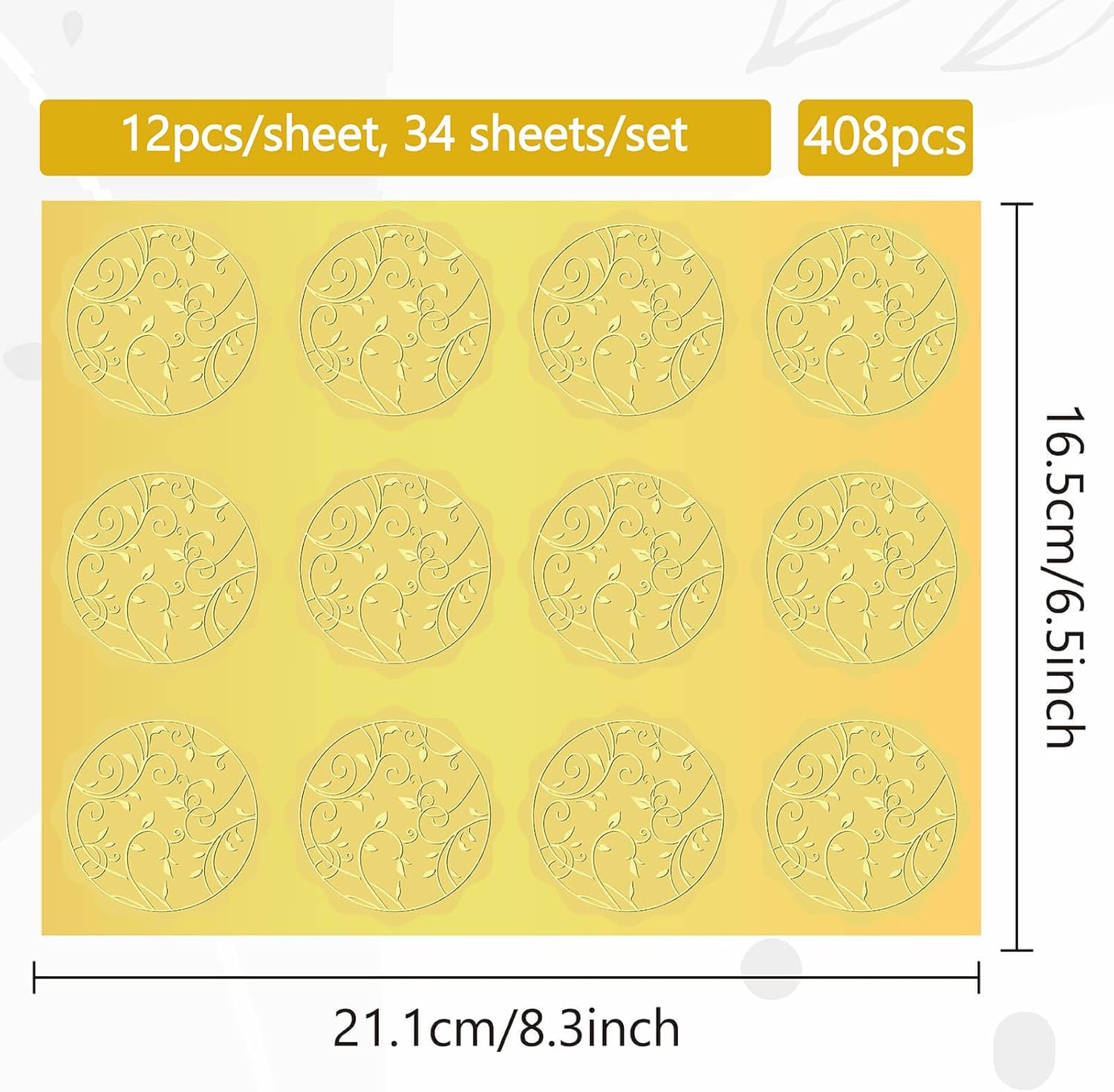 CRASPIRE 408Pcs Vine Leaf Gold Foil Embossed Stickers Certificates Seals 2" Vintage Self Adhesive Envelopes Sticker Labels for Wedding Invitation Graduation Corporate Diplomas Gift Wrapping Decor