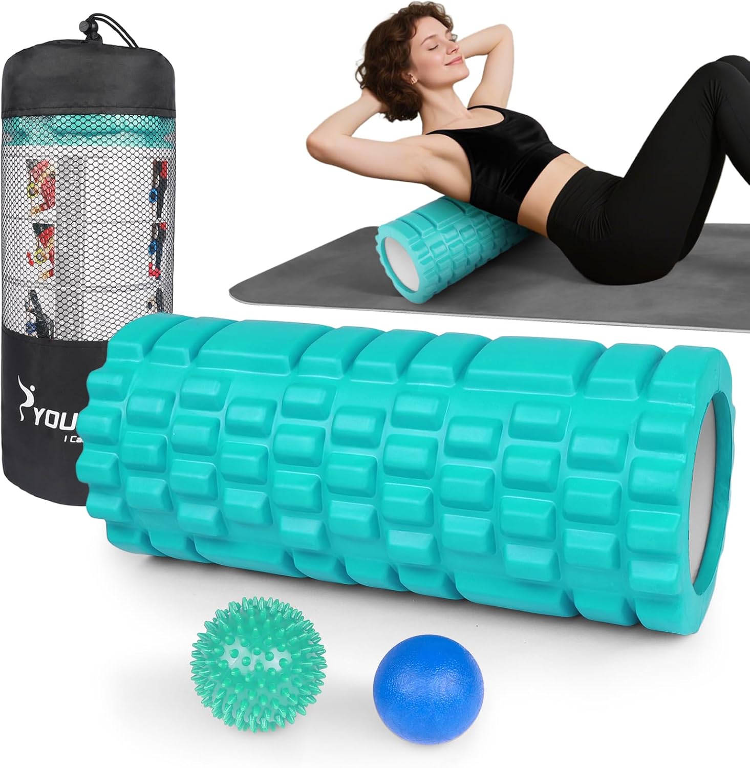 Syourself Foam Roller Set with Massage Ball, 13” Foam Roller for Back and Legs, Medium Density EVA Massage Roller Trigger Point Muscle Deep Tissue Massager for Muscle Recovery, Yoga Pilates