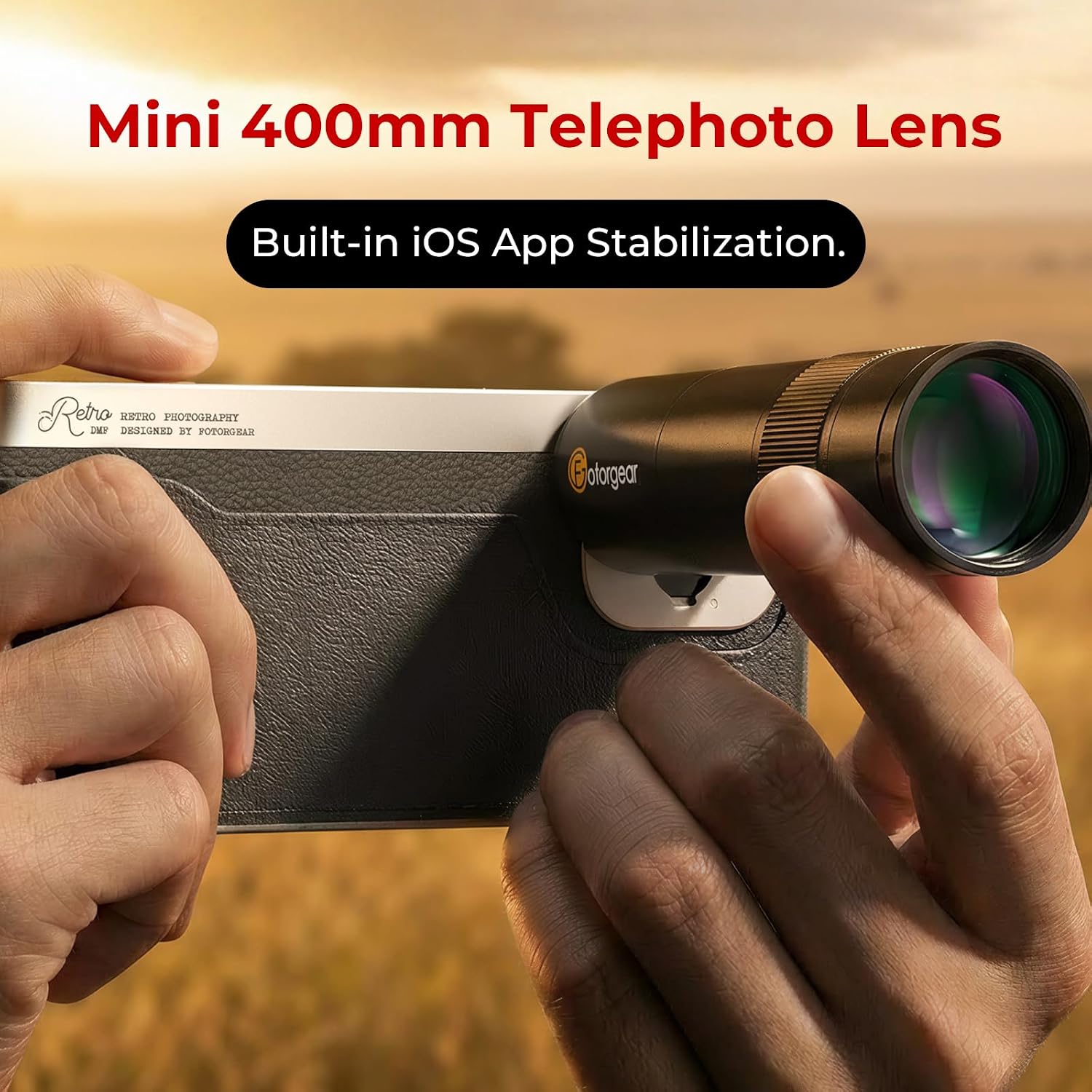 Fotorgear mini 400mm Telephoto Lens for iPhone & Android, T‑Mount, Zoom Lens with Universal Lens Clip Cleaning Cloth 17mm Eyecup Carrying Case for Hiking Camping Wildlife Observation Concert Watching