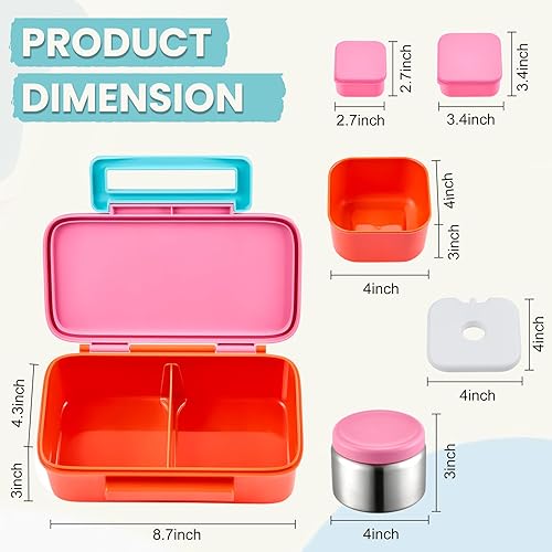 Miniatura 7 de PIQUEBAR Lonchera Bento para niños con bolsa de almuerzo térmica de 8 onzas, con bolsa de almuerzo aislada, botella de agua aislada con popote para