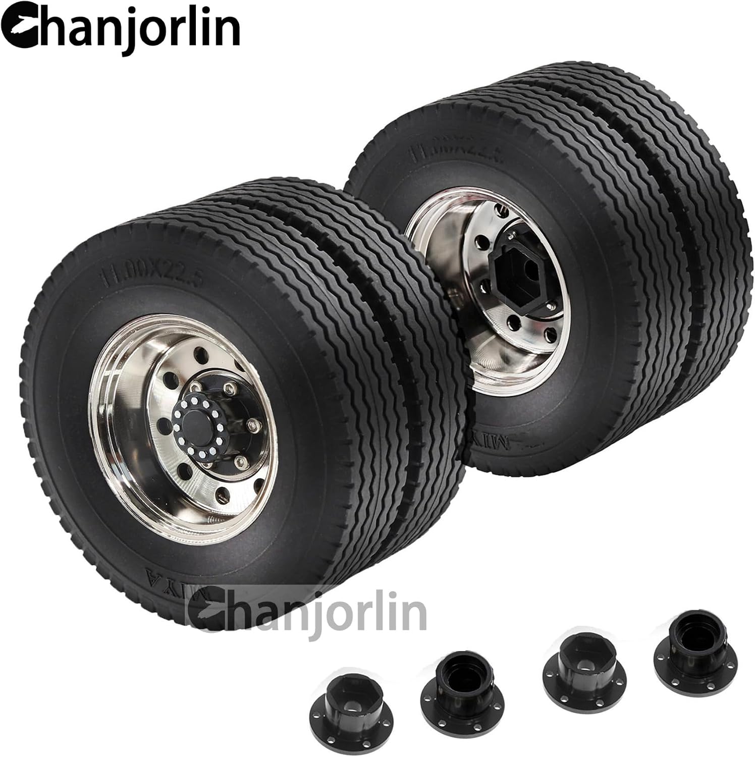 1/14 RC Rear Tractor Truck Tires Steel Alloy Wheels Rims Hubs OD 84mm Rubber Traile Tyres for Tamiya 1:14 Scale Tractor Trailer Truck Car Upgrades Or Other 1/14 Truck Models 2PCS