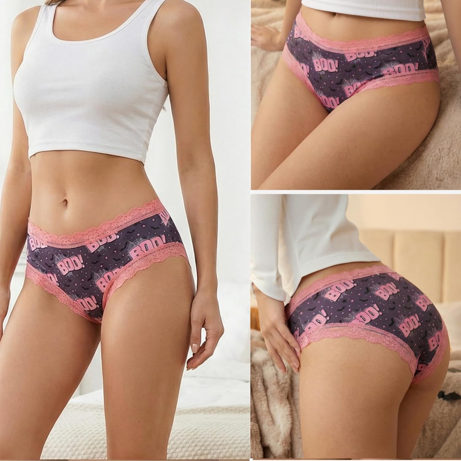 TenderTouch Women's Halloween Panties 6-Pack Cute Scary Spooky Rose Allover Print Hipster Underwear for Valentine's Day Gifts - Image 4