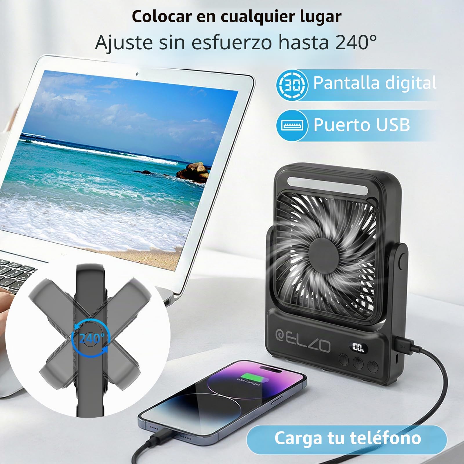 ELZO Ventilador de viaje magnético de 10000mAh para cabinas de crucero, ventilador de camping recargable, ventilador de viaje portátil con gancho, imprescindibles de crucero 2026 para techo y pared