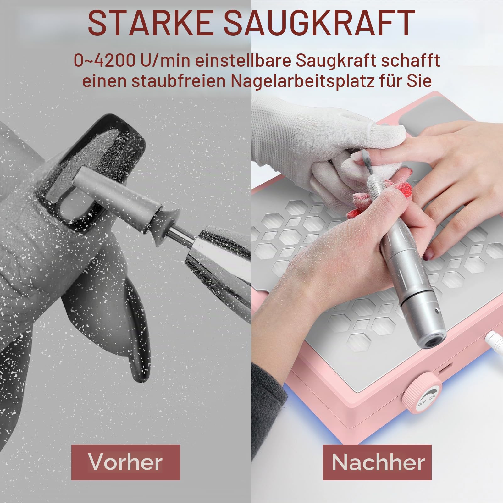 Madenia Professionell Staubabsaugung für Nägel - 56W Leistungsstark Nagelstaubsauger mit 2 Filters und 1 Bürste, Leiser Nagel Staubsauger für Nagelstudio & Zuhause, Rose