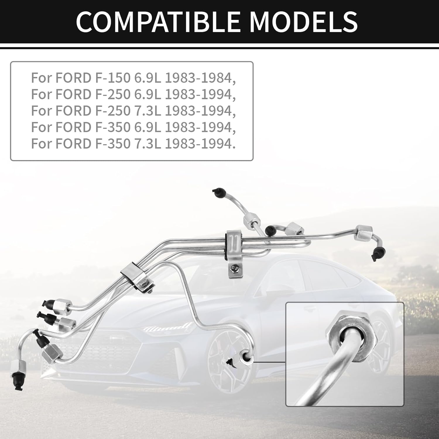 MuHize 8PCS Stainless Steel Fuel Injection Lines - Direct Fit for Ford F150 F250 F350 F450 F550 1983-1994 6.9L/7.3L IDI Diesel, DE8TZ-9A555A Replacement, Leak-Proof 3000 PSI & Bolt-On Installation