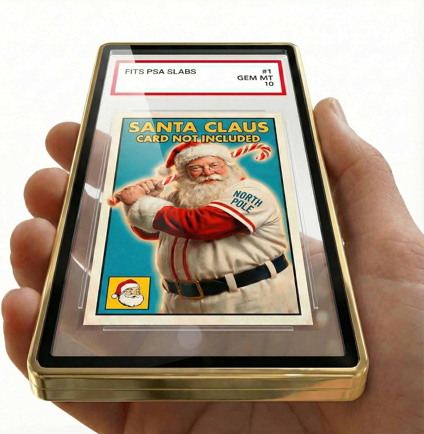 Metal Case Protector for PSA 55pt Size - Premium Metal Display Case Guard for Graded Cards - Chrome Aluminum Body, Magnetic, UV & Scratch Resistant Glass Panes (Gold)