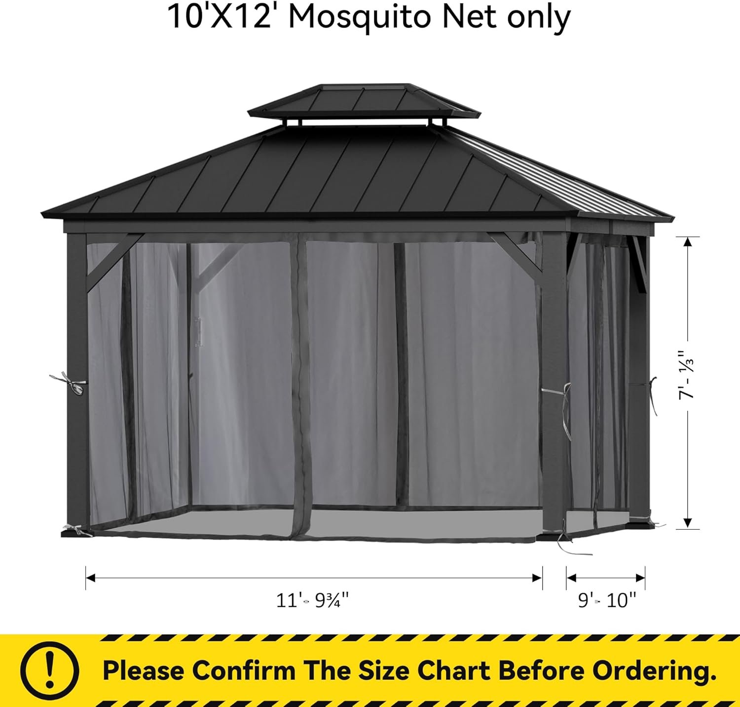 gazebo mosquito netting replacement universal 4-panel sidewalls 10' x 12', outdoor gazebo mosquito nettings with double zipper, replacement for patio, garden, grey (mosquito net only) 10' x 12' gray and black