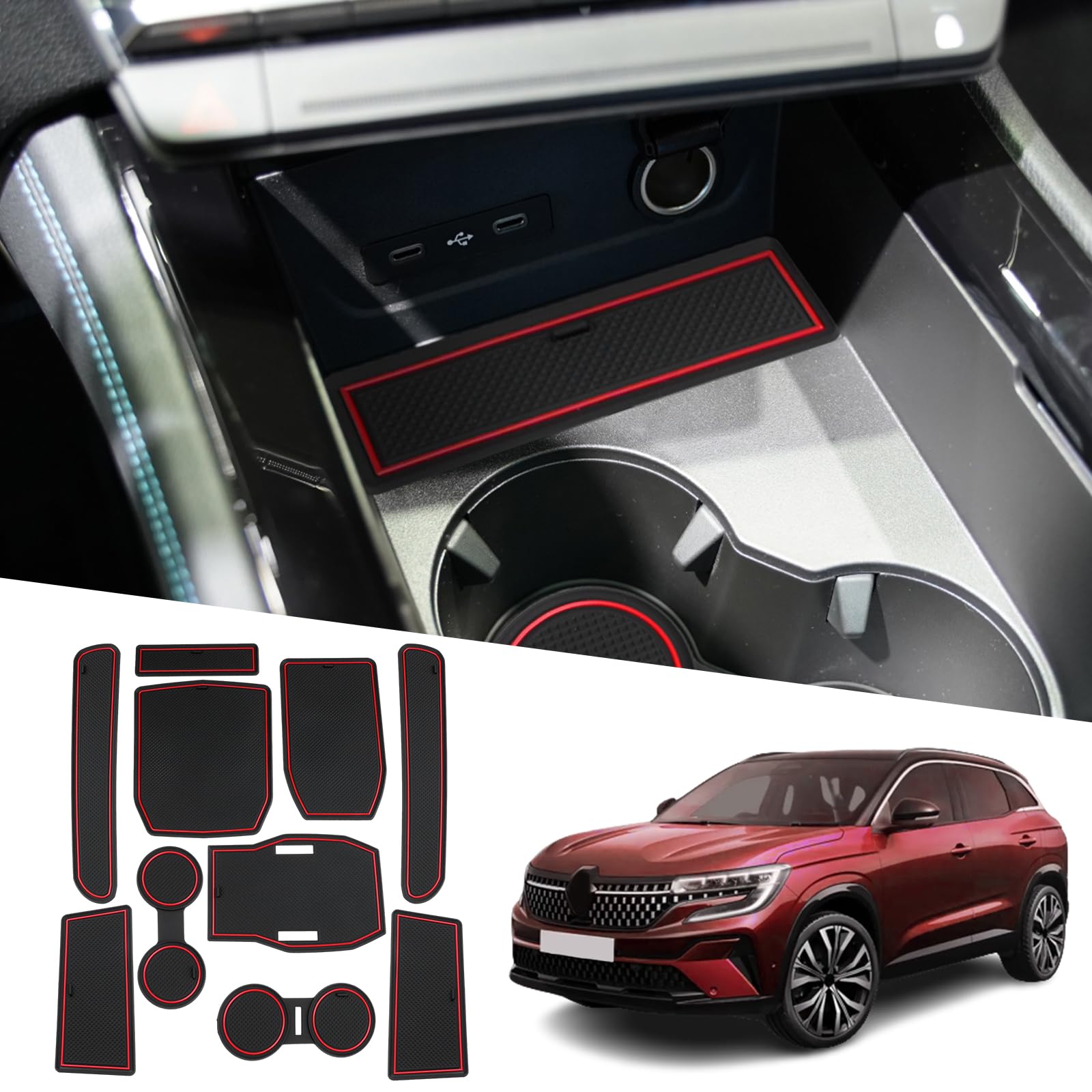 BIXUAN NQ5 2024 Compatibile Con Kia Sportage NQ5 2022 2023 2024 2025 Tappetini Antiscivolo Per Console Centrale Braccioli Tappetini In Gomma Supporto Per Bevande Antiscivolo Cuciture Porte, 14 Pezzi - 12