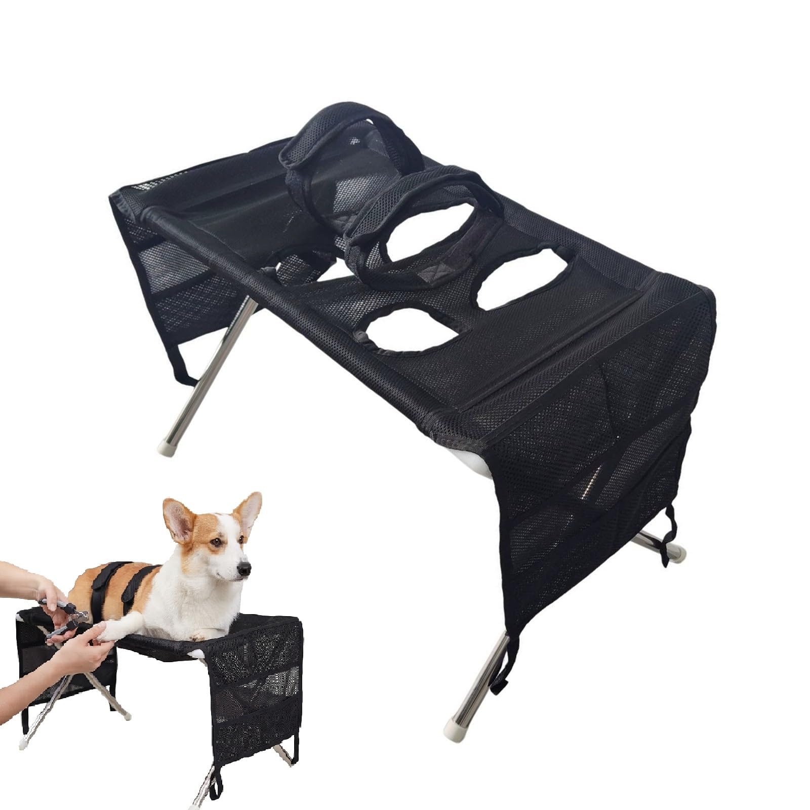 Dog Grooming Bath Table, Pet Care Stand with Scratch-Resistant Mesh (Black-1)