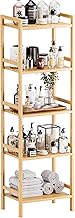 HITNET Bamboo Shelf, 5 Tier Bathroom Shelf with Open Adjustable Shelves, Freestanding Kitchen Storage Organizer, Flower Plant Display Stand, Natural