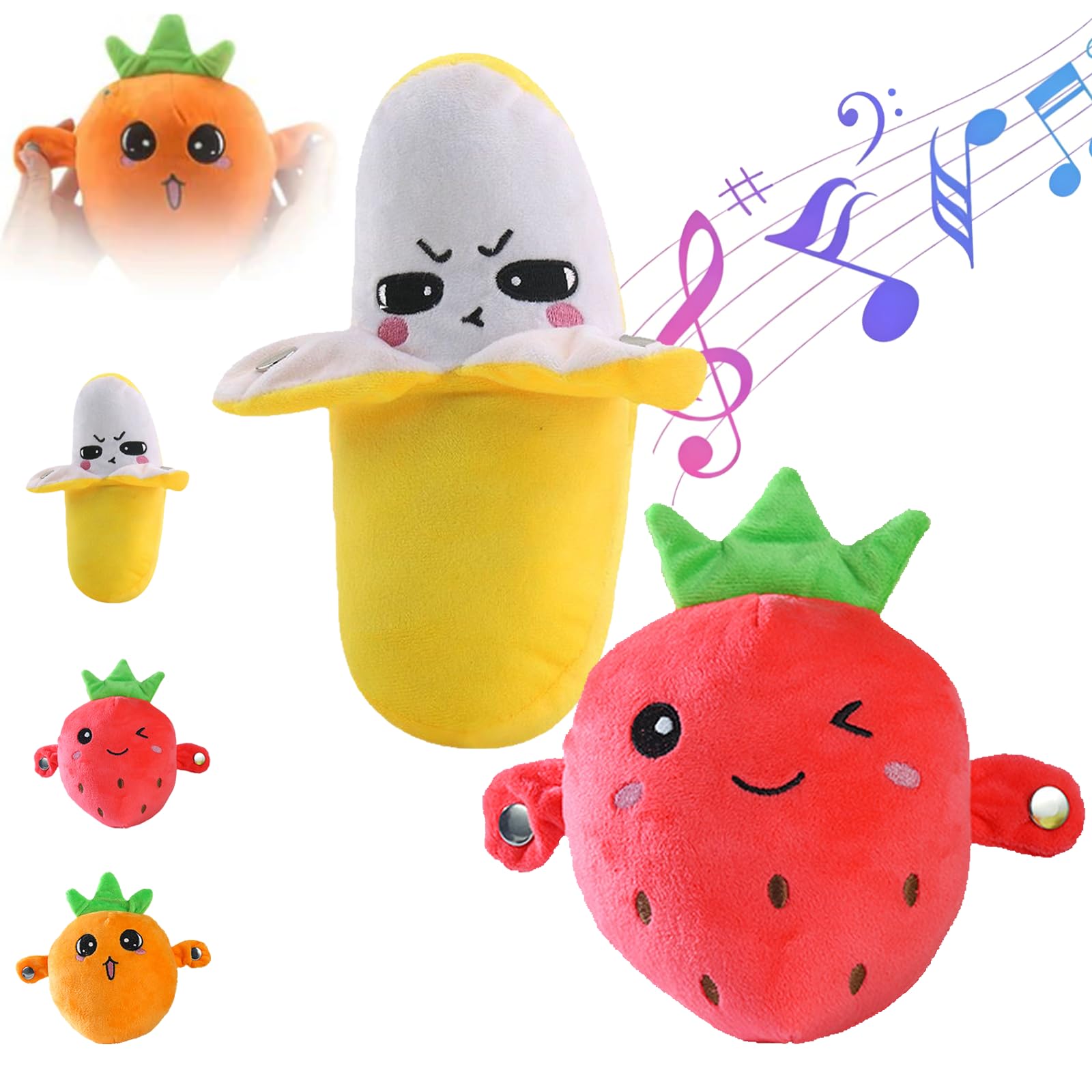 LLELEMAMO Interactive Music Plush Toy, Touch Sensitive Soft Fruit Musical Toy for Child Learning & Group Play, Induction Singing Sensory Toy for Kids Early Education, Parent-Child Play Fun (2Pcs-B)