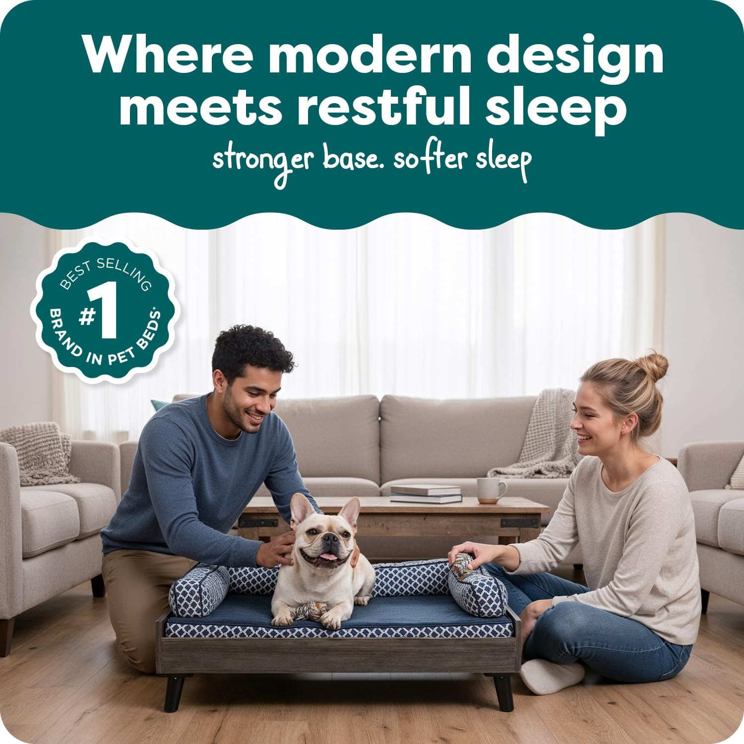 Furhaven Elevated Dog Bed Frame for 30" x 20" Medium Dog Beds, Easy Assembly - Mid-Century Modern Bed Frame - Gray Wash, Medium