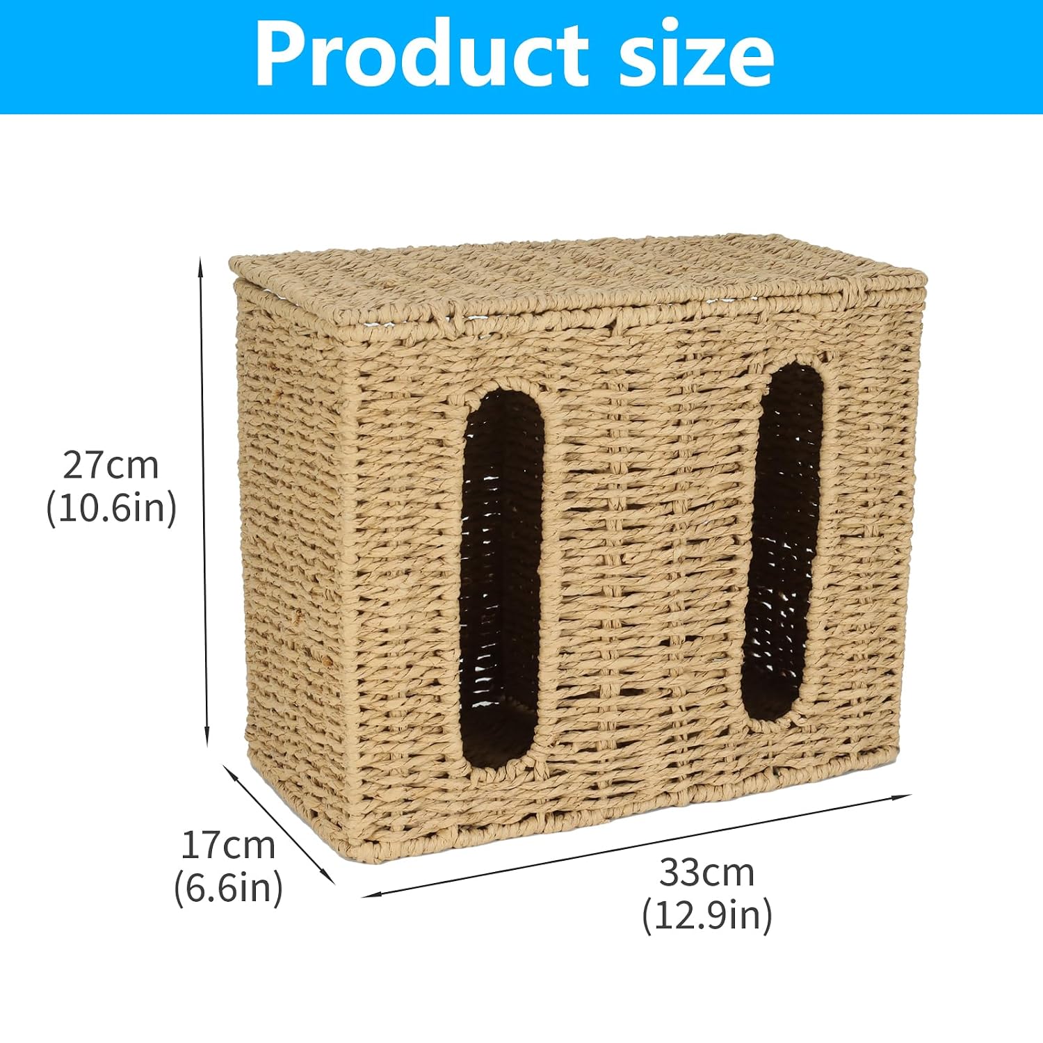 Trash Bag Holder Dispenser, Wall Mount Garbage Bag Storage Organizer Under Sink with Lid, 2 Slot Plastic Bag Holder for Kitchen Cabinet, Bag Container for Grocery Bags, Paper Rope