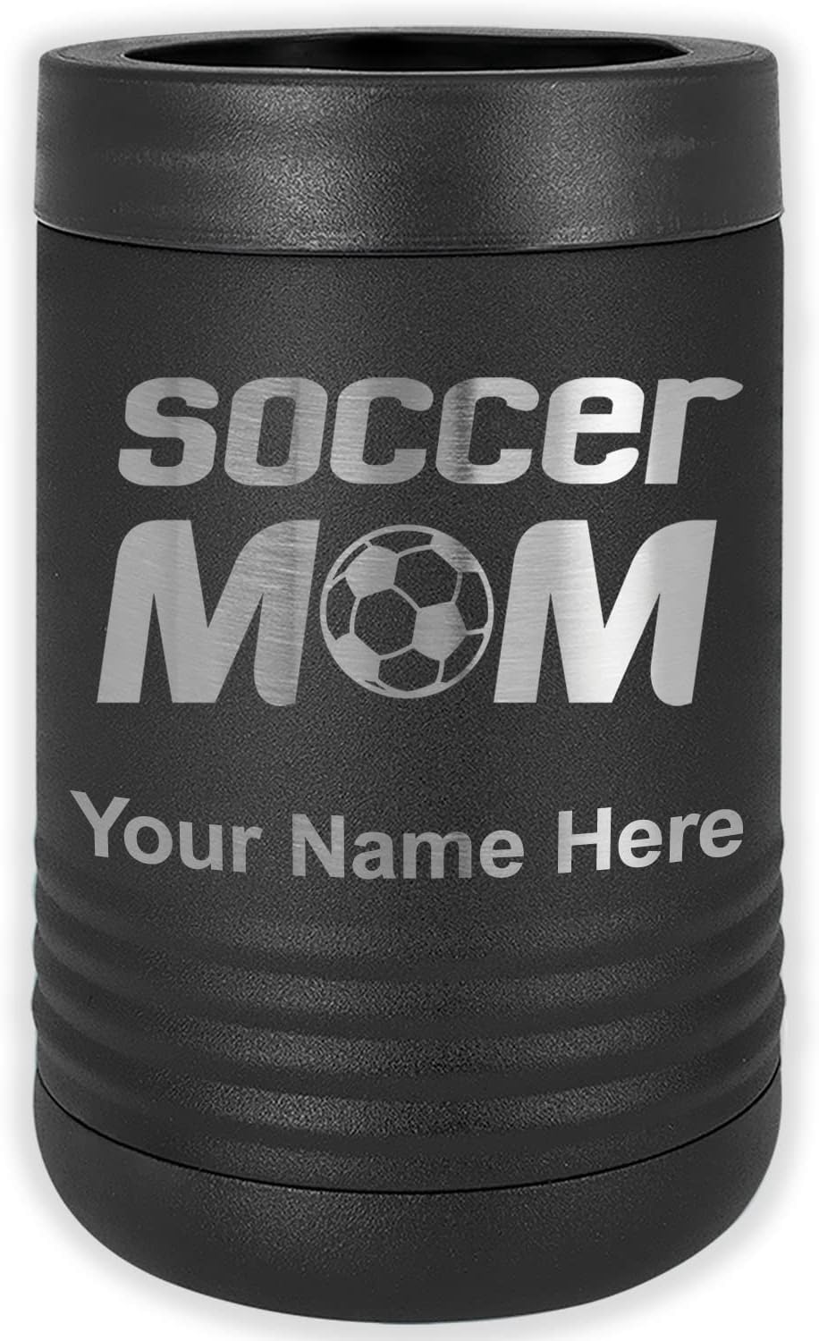LaserGram Personalized 12 oz. Stainless Steel Can & Bottle Insulator, Soccer Mom – Keeps Drinks Cold Longer (Green)