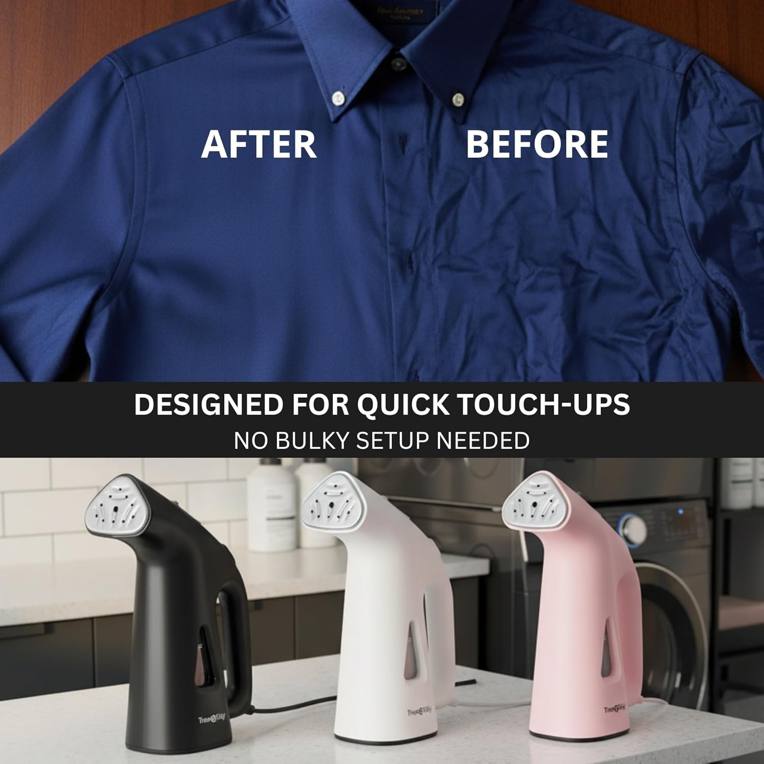 True & Tidy Compact Handheld Garment Steamer for Clothes, Travel Steamer with Stainless Steel Nozzle, 800 watts, Black