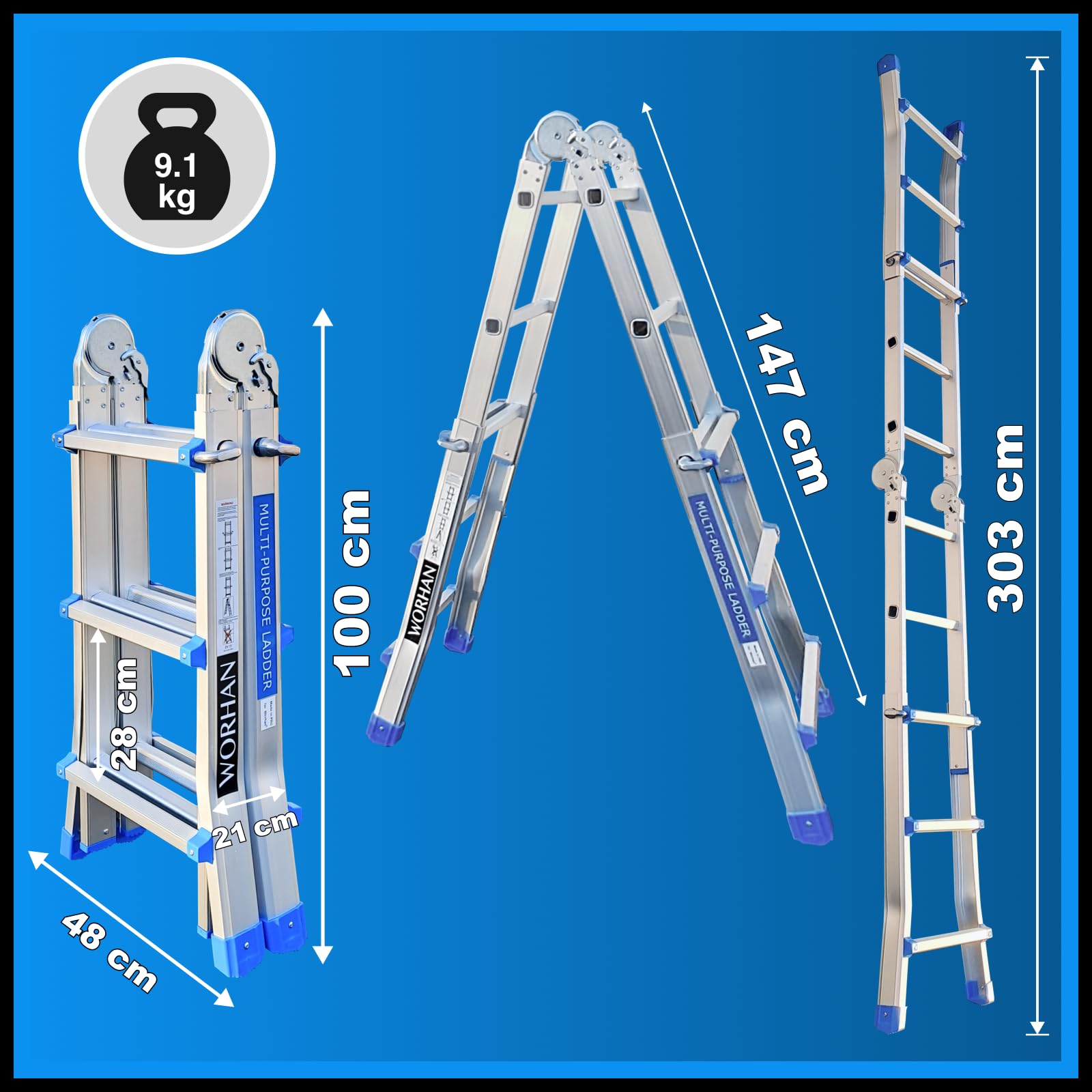 Escalera 302cm Aluminio Telescopica 3.02m Multifuncion Multiuso Aluminio Plegable Tijera L3
