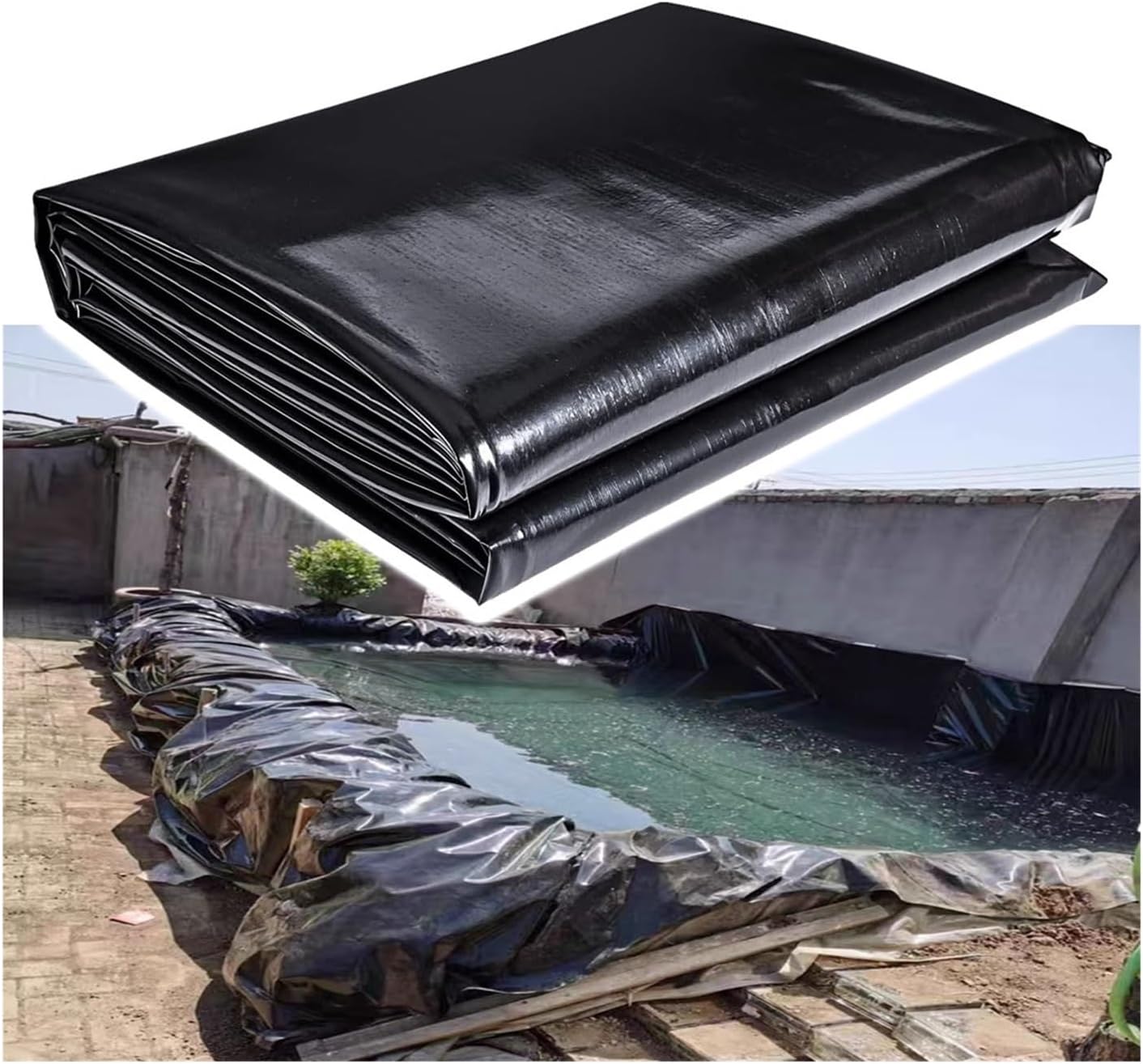 Reinforced HDPE Pond Liner, Koi Pond Liners for Outdoor Ponds, Fish, Duck, Garden Raised Bed Waterscape, Fountain, Waterfall, Aquaculture, Stream, Easy to Cut(3x3.5m)