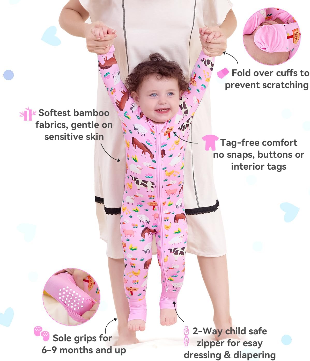 Viscose Derived from Bamboo Baby Footie Pajamas Convertible Newborn Sleeper for Baby Girl Zipper Onesie 0-24M - Image 2