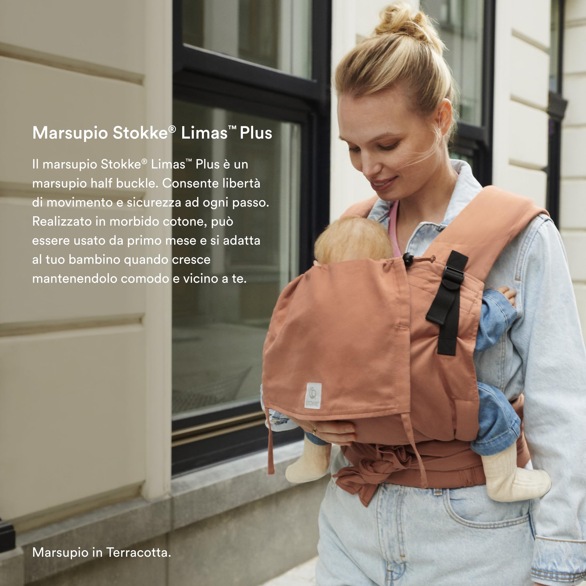 Marsupio Stokke Limas Plus, Nero (OCS) - Marsupio per neonati con mezza fibbia - Tre opzioni di trasporto - Sicuro per bambini da 1 mese/4 kg fino a 18 kg