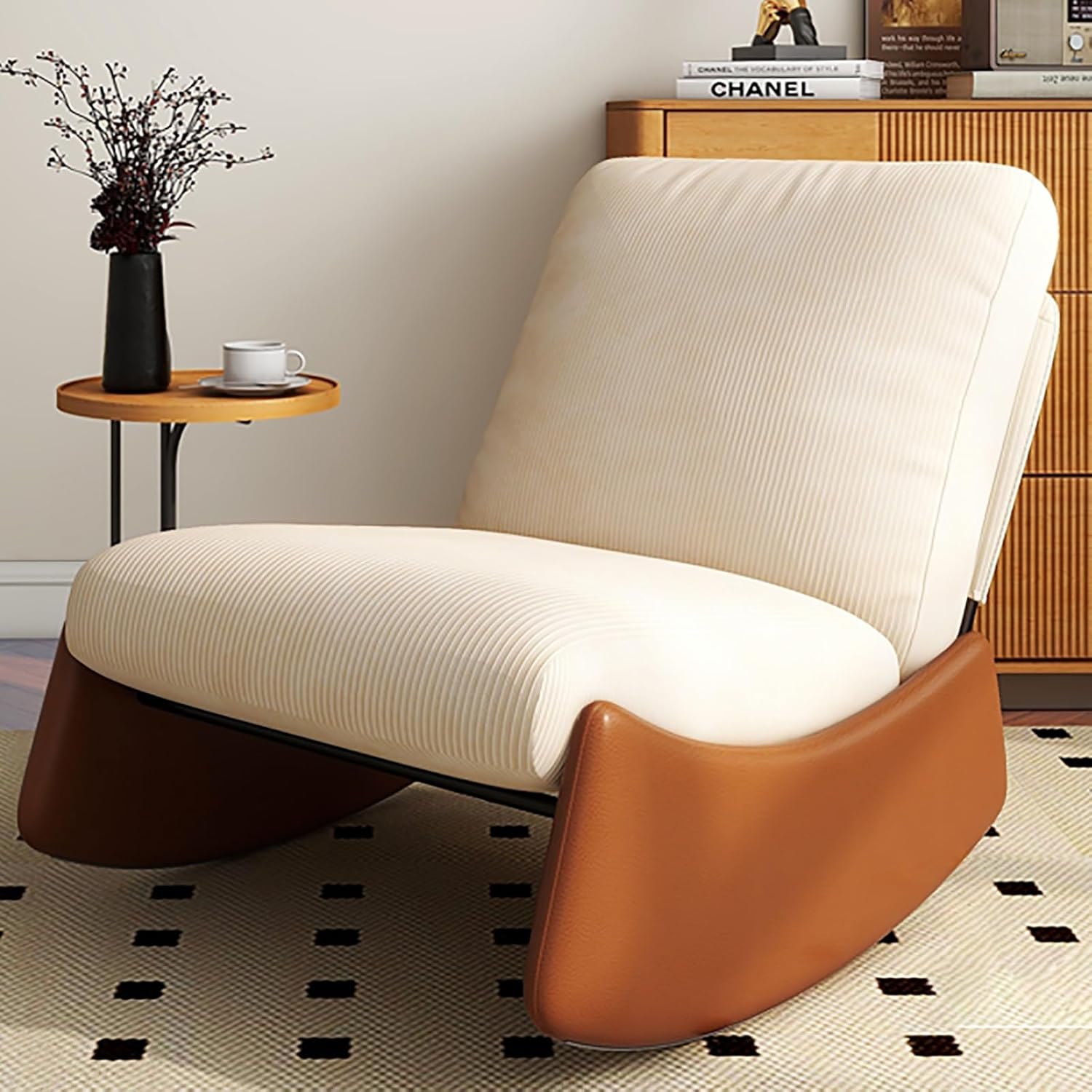 Modern Lounge Chair for Balcony Modern Comfortable Rocking Chair Rocking Recliner Chair Nursery Rocking Chairs for Adults for Living Room Bedroom Balcony Offices (Color : White, Size : No Pedal)