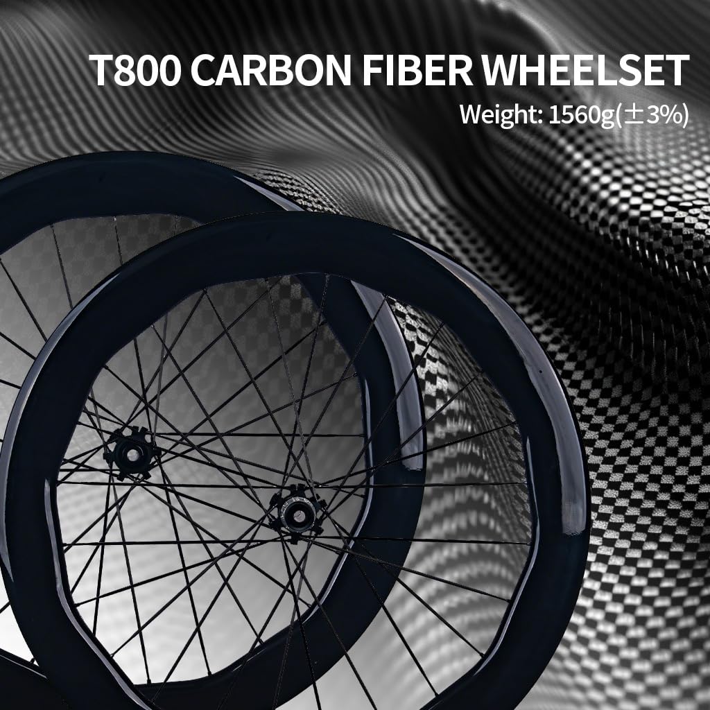 700c Set Di Ruote Per Bici Da Strada 6560mm Cerchio In Carbonio Ruota Tubeless Ready Perno Passante Center Lock, Cricchetto 36T, Cuscinetti In Ceramica, HG/XDR