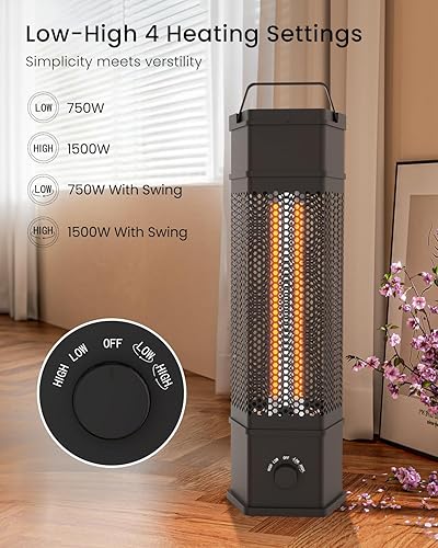 Miniatura 5 de Calentador eléctrico de patio para uso en interiores y exteriores, calefacción integral de 360, calentador de torre infrarrojo de 1500 W, protección