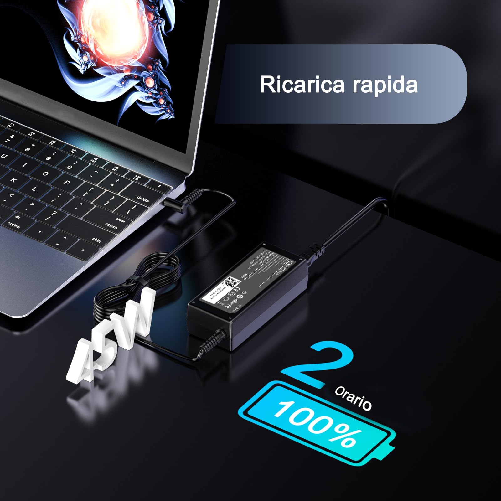 45W Caricatore Portatile 19.5V 2.31A Alimentatore Compatibile con HP Probook 430 440 450 470 Elitebook 840 850 250 255 G3 G4 G5 G6 G7 G8 Pavilion X360 Notebook 13 14 15 Adattatore Caricabatterie