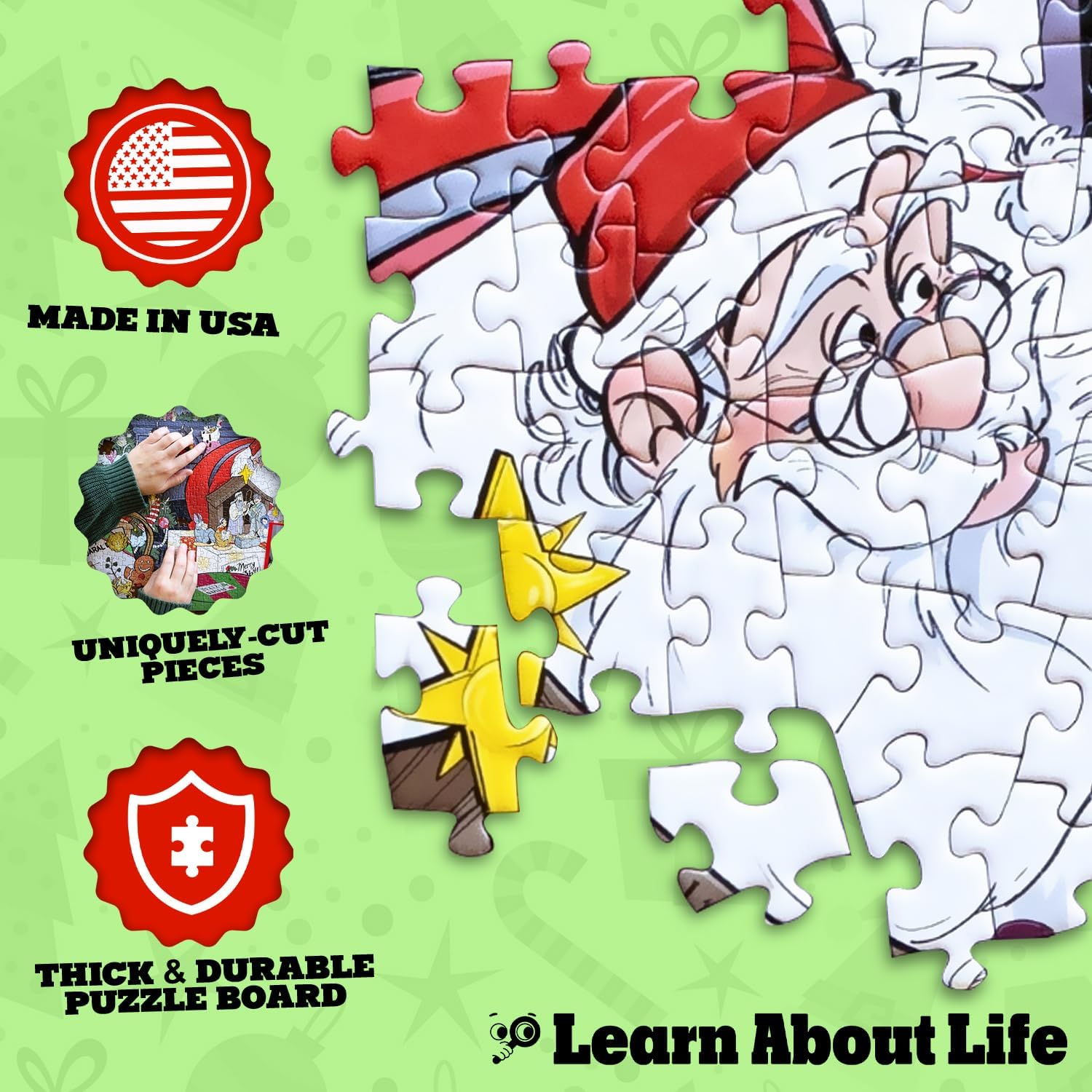 Learn About Life Christmas Trivia Puzzle – 1000-Piece Holiday Jigsaw with Festive Christmas Trivia, Challenging Family Puzzle, 19.3" x 26.6" Completed Size for Holiday Fun & Gift Giving Ideas