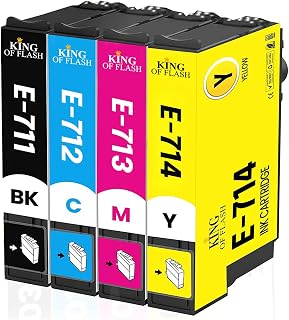 KING OF FLASH Compatible Inks for Epson T0711 T0712 T0713 T0714 T0715 Ink Cartridges Replacement for Epson Stylus SX218 SX415 SX515W SX200 SX100 SX610FW S21 DX7450 DX8400 DX8450 SX100 DX4000 (1 Set)