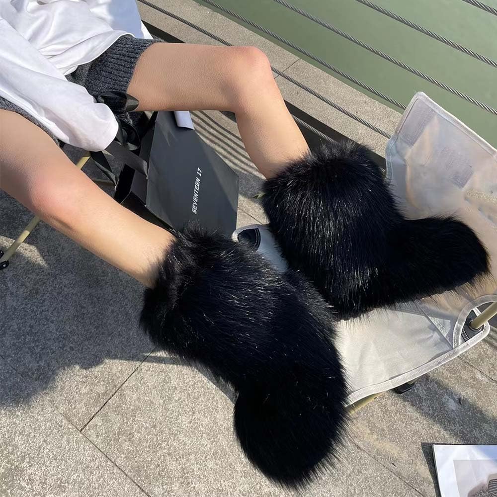 WOVOIE Fur Boots for Women Winter Fluffy Furry Boots Mid-Calf Snow Boots with Anti-Slip Warm Lining for Y2K Streetwear