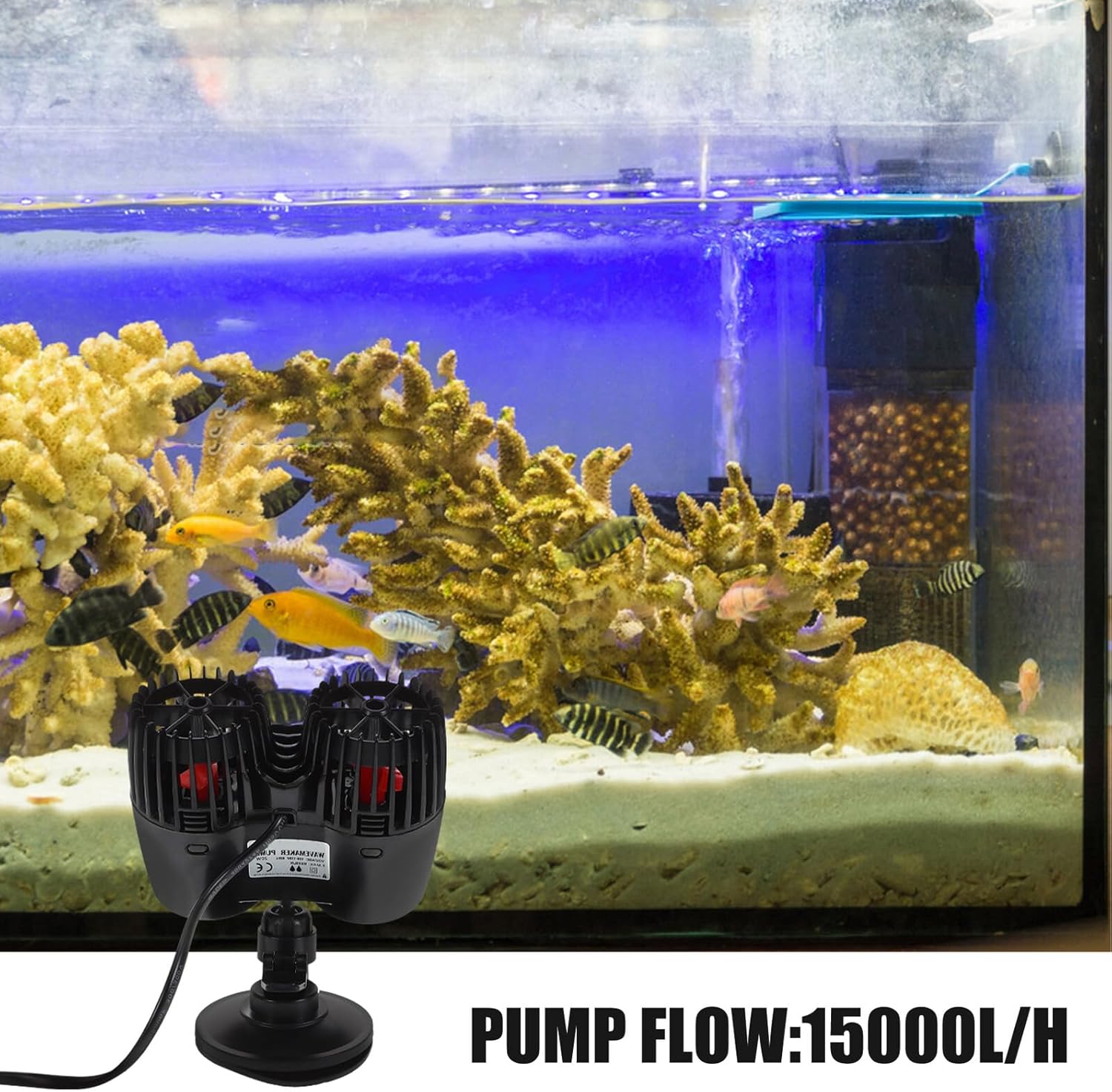 Uonlytech Aquarium Circulation Pump Wave Maker with Double Head Quiet Submersible Water Pump for Fish Tank Hydroponics US Plug 110v Black