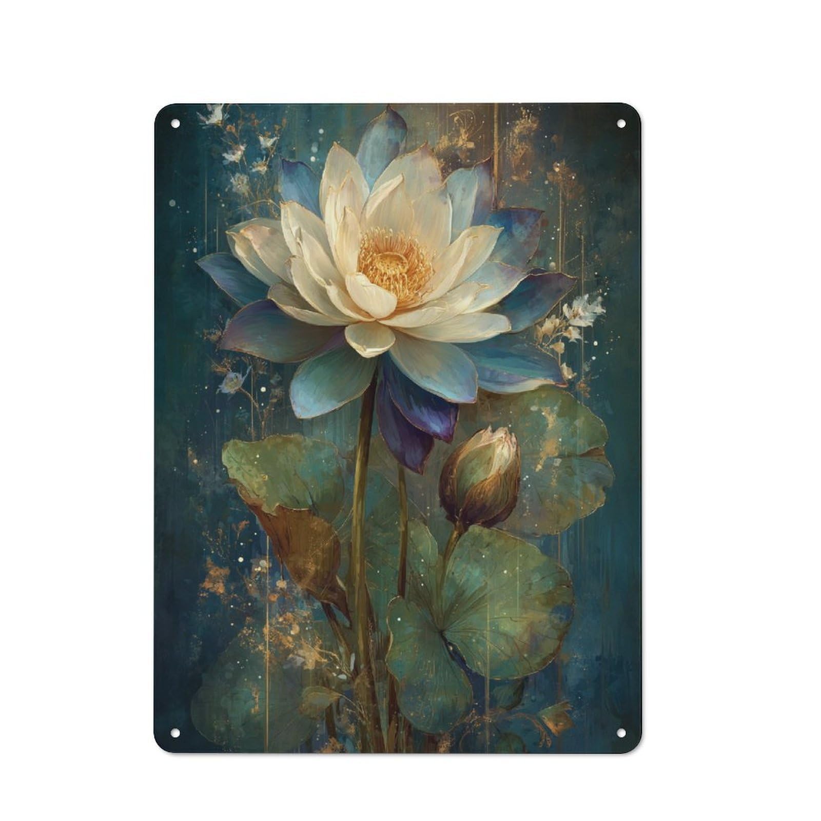 Junmoney Ethereal Lotus Bloom Tin Wall Plaque 40X30cm With For Pub Or Café, For Hospitality Wall Decor Collectors