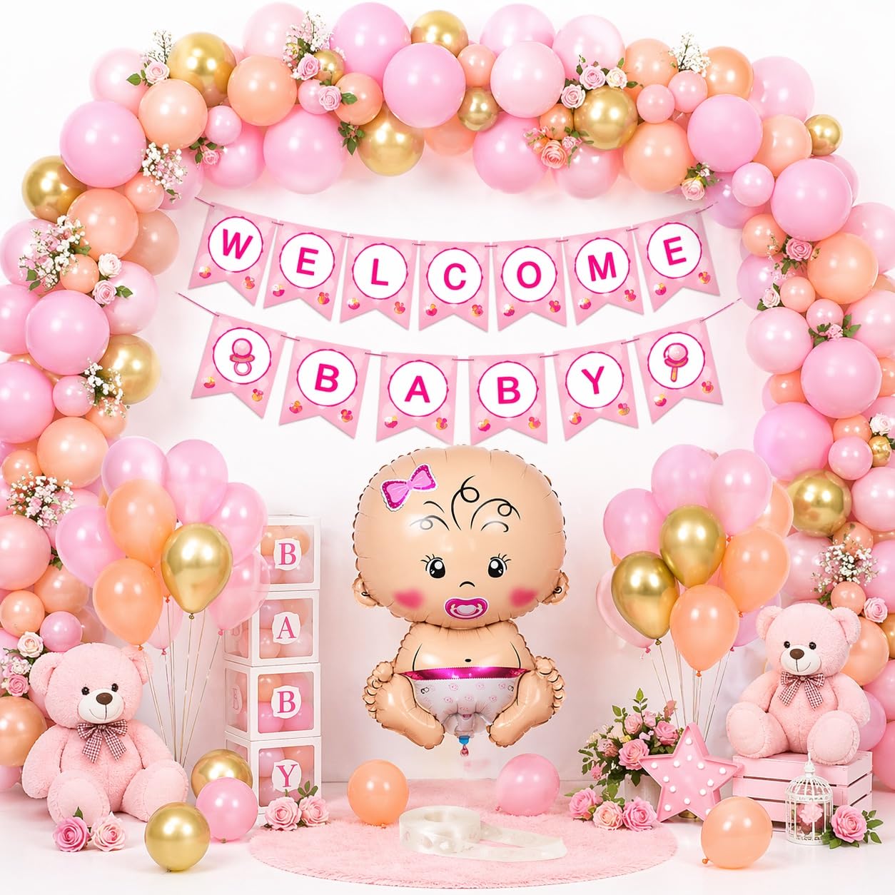 Pastel Pink Welcome Baby Banner Kit with Natural Latex