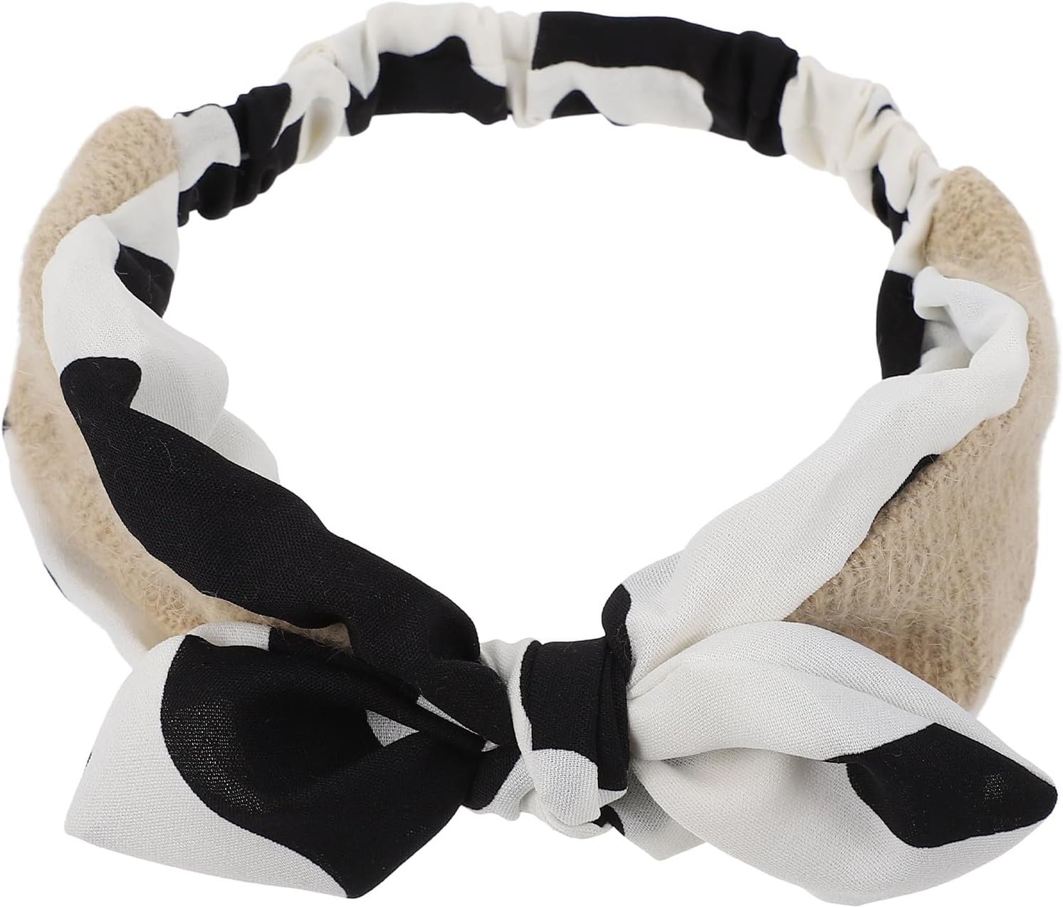 ARTIBETTER Milk Pattern Bow Hair Band Apricot Rabbit, Cross Bowknot Headwrap for Women, Autumn Winter Makeup Headwear Hair Accessory