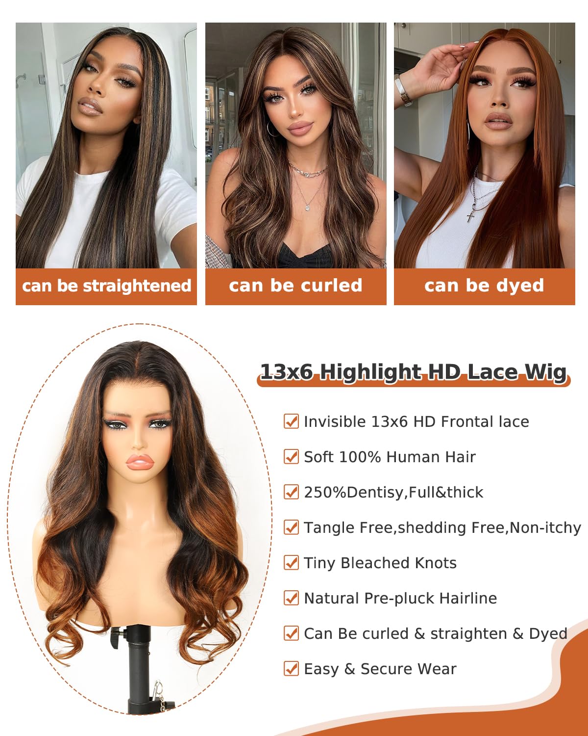 BEEOS Balayage 13x6 Skinlike Real HD Lace Front Wigs Human Hair, 250% Density Black to Auburn Brown Ombre with Highlights Lace Frontal Wigs for Women, Pre-Plucked Bleached Knots 22 Inch
