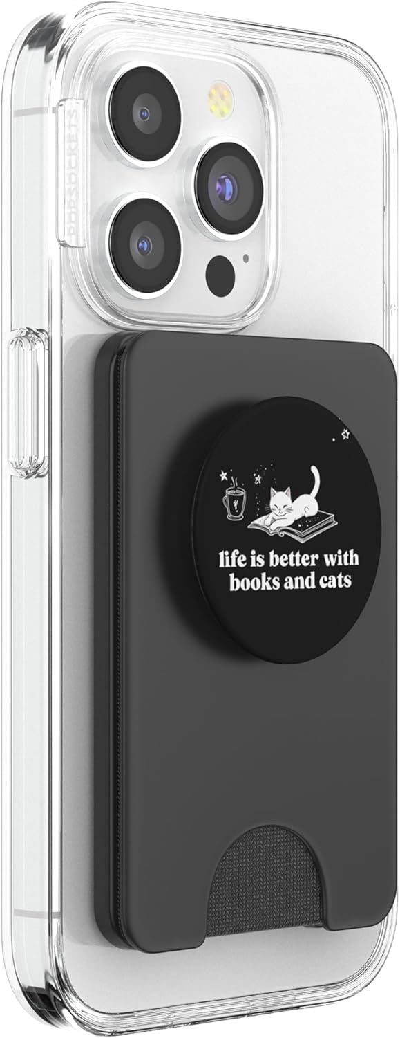 Life is Better with Books and Cats Books Lovers Bookish PopSockets PopWallet for MagSafe