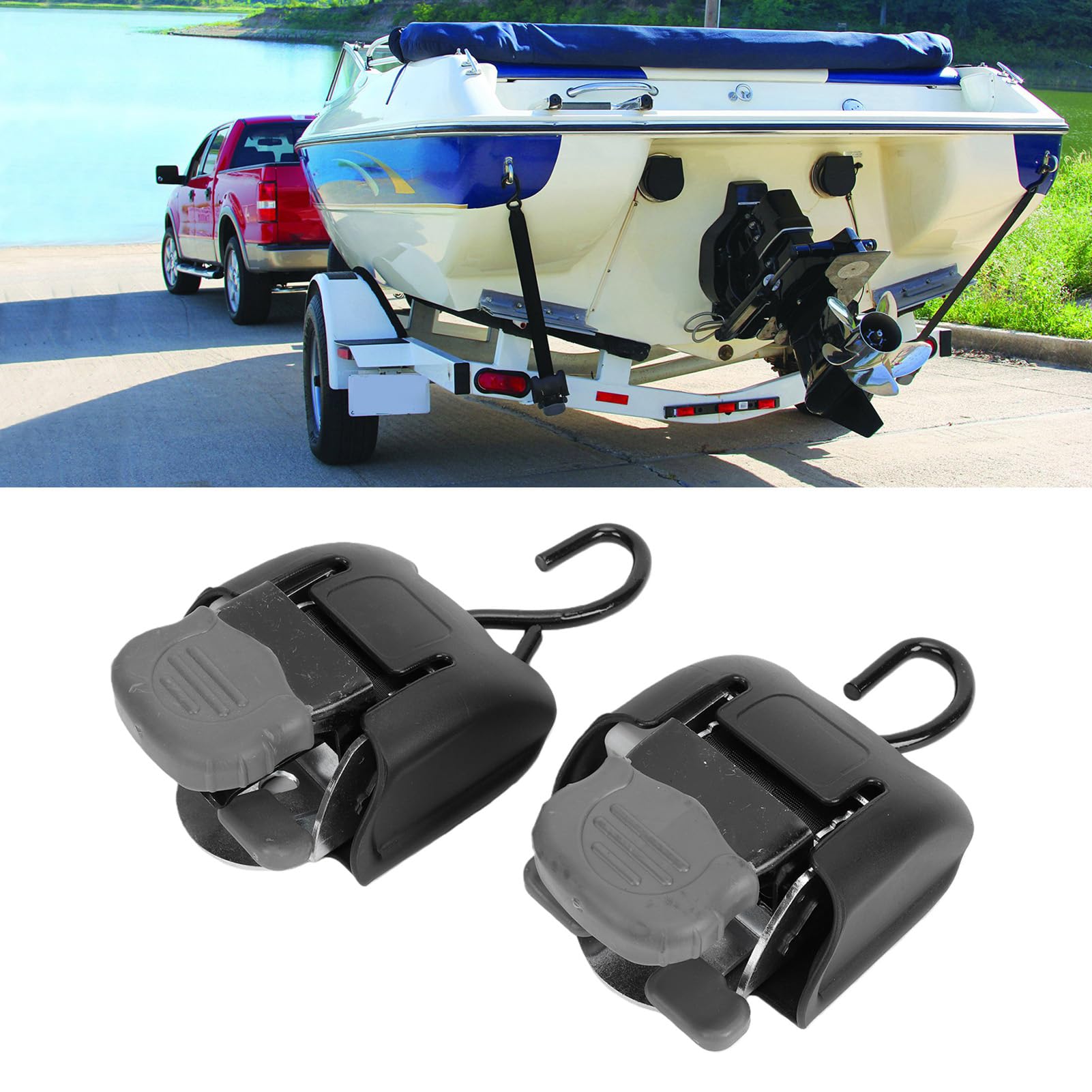 Transom-Boot-Abspannschlaufen für Trailer, 2x43 Zoll, 2500 Lbs Bruchfestigkeit, Schwere Bolzen-Ratschengurte für Boote
