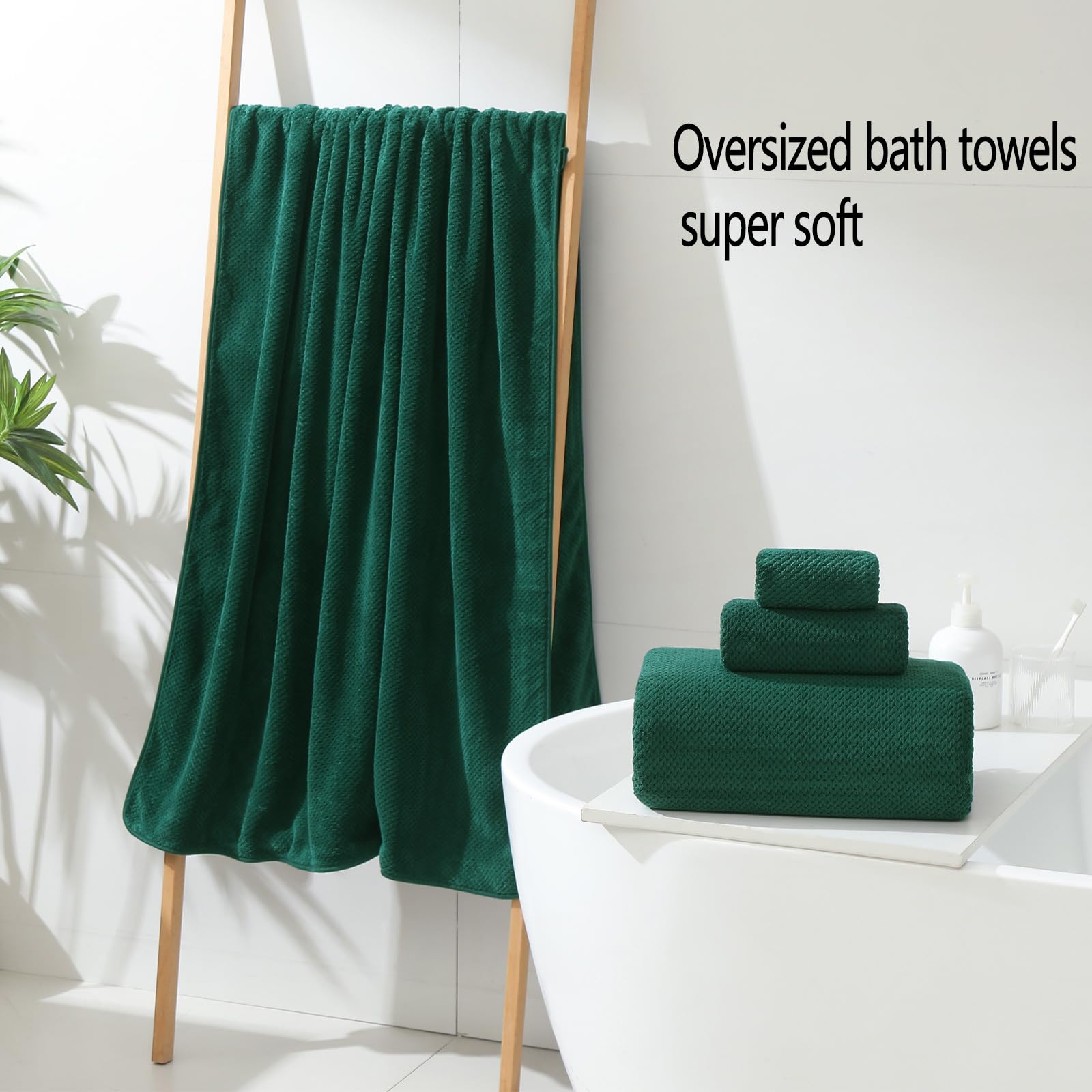 YTYC Asciugamani, 90 x 200 cm, asciugamani da bagno oversize per adulti, set di asciugamani da bagno extra large, in microfibra super morbida, 80% poliestere (verde scuro, 2 pezzi)