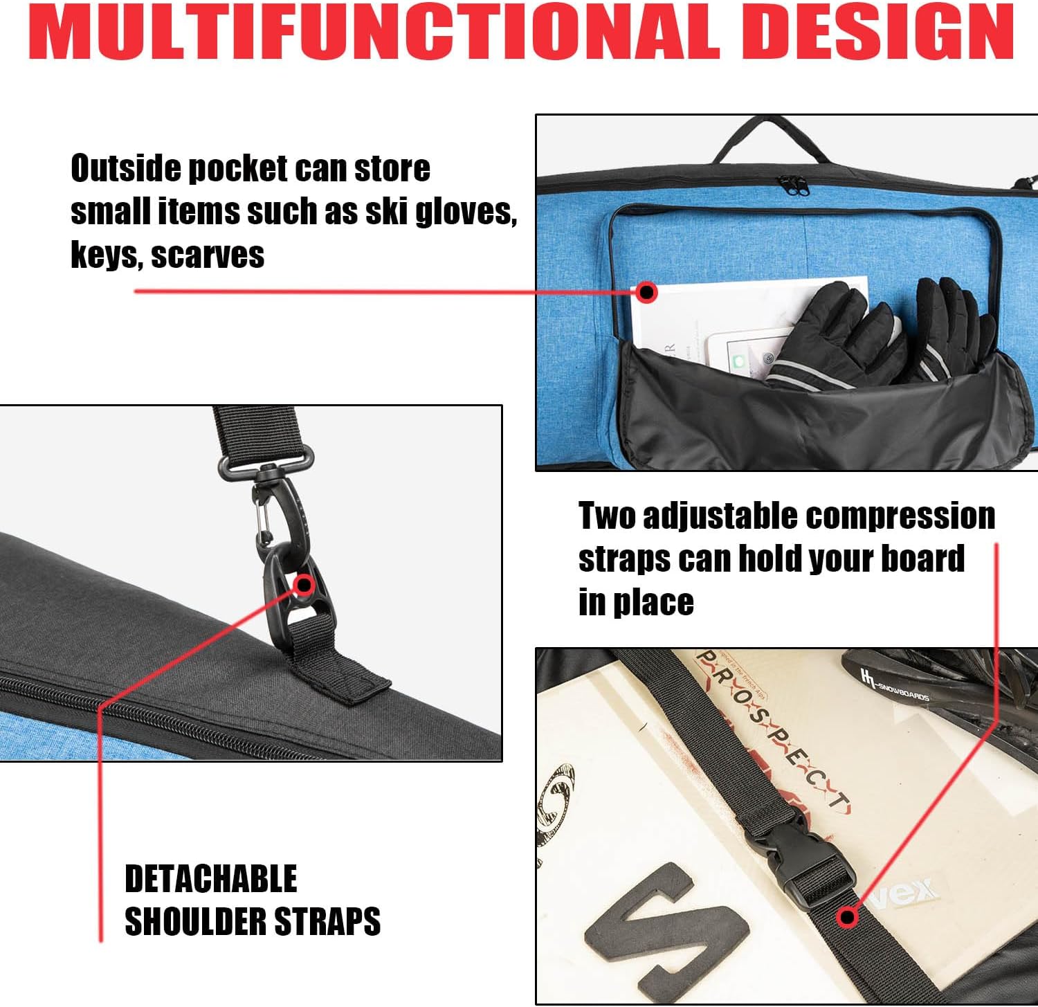 Snowboard Bag for Air Travel,Padded Snowboard Bag Fit Board, Boots, Clothes, Helmet and Gear,Available Length in 155cm 165cm. - Image 5
